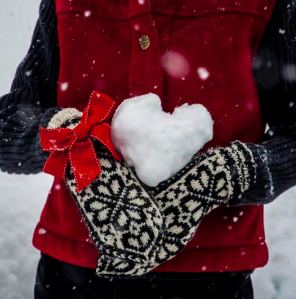 Sue with snowball heart close up